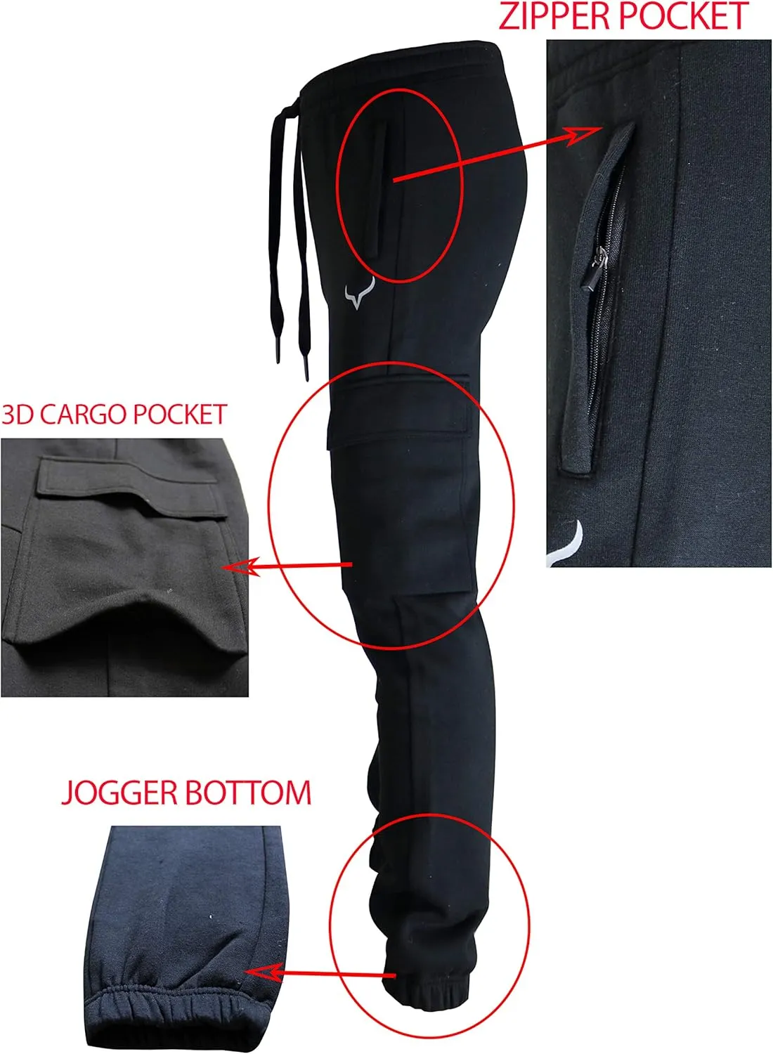 SCREENSHOT Sports Mens Premium Slim Fleece Pants Zipper Pockets - Athletic Jogger Fitness Workout Gym Sweatpants