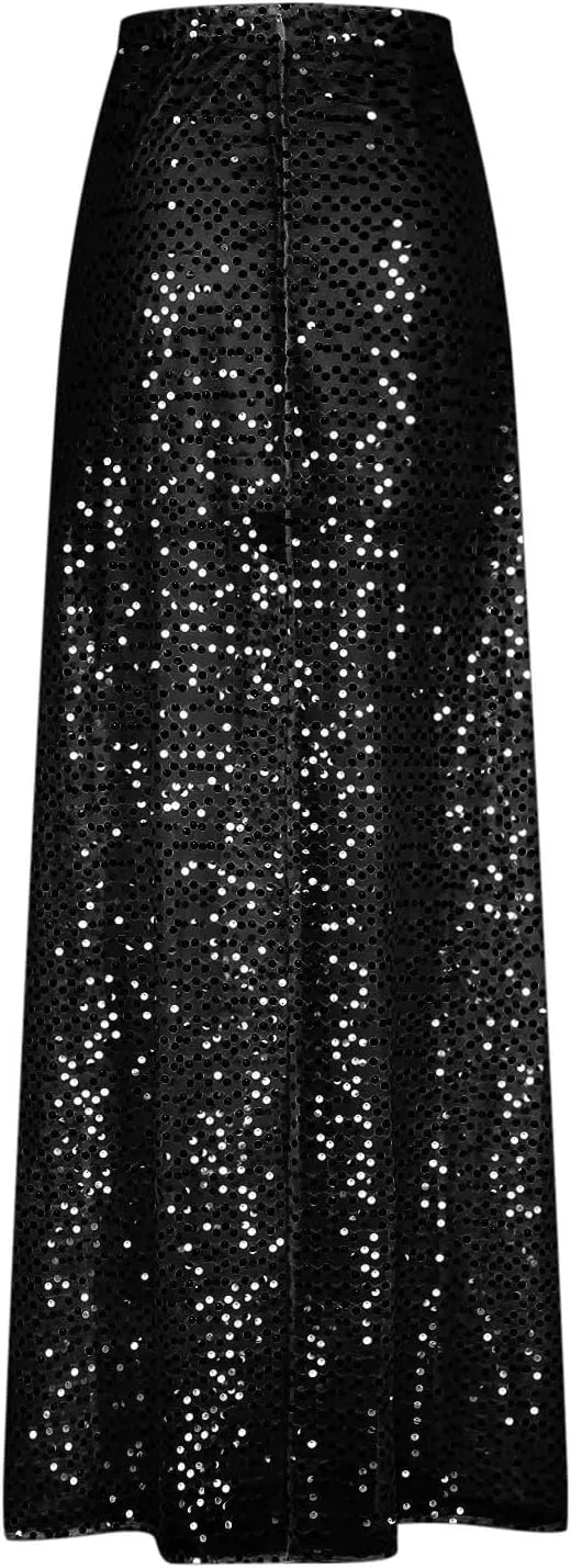 Sexy Layered Sequin Skirt for Women High Waist Disco Long Maxi Skirt Sparkle Glitter Night Flowy Evening Party Skirt