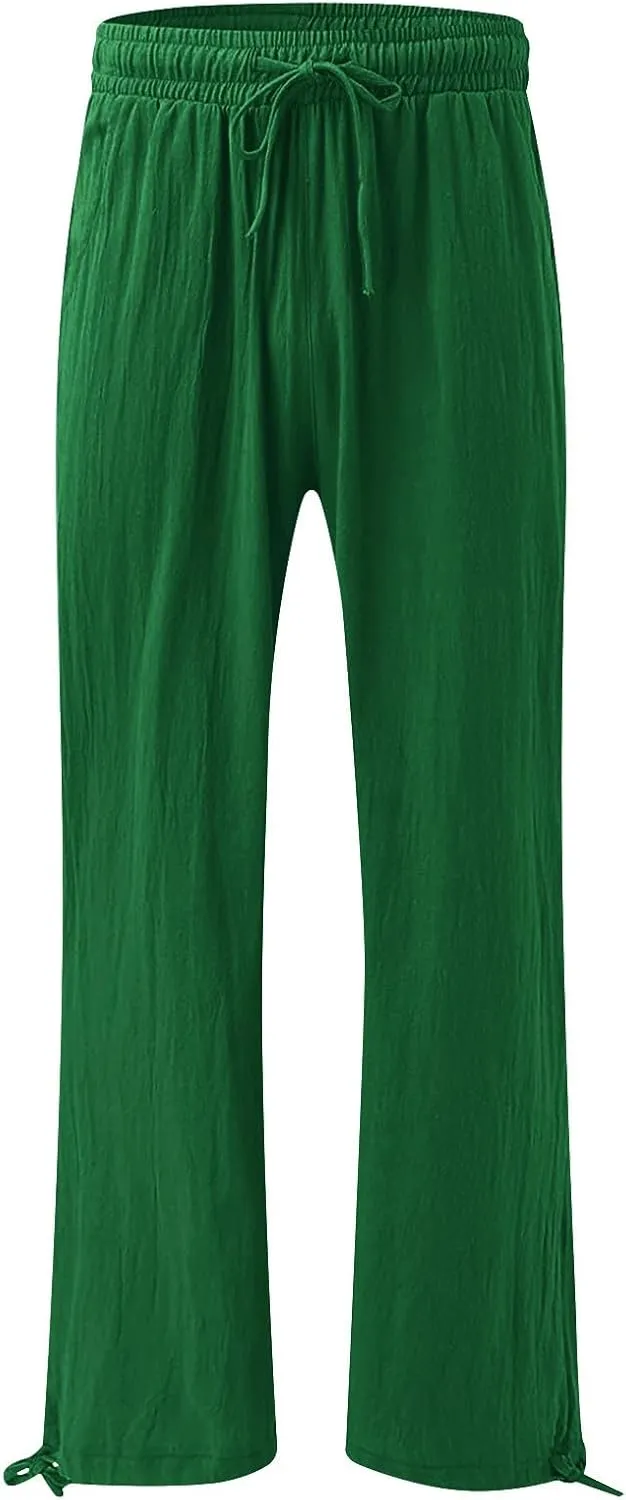 SHAOBGE Women Linen Palazzo Pants Summer Boho Wide Leg High Waist Casual Lounge Pant Trousers with Pockets