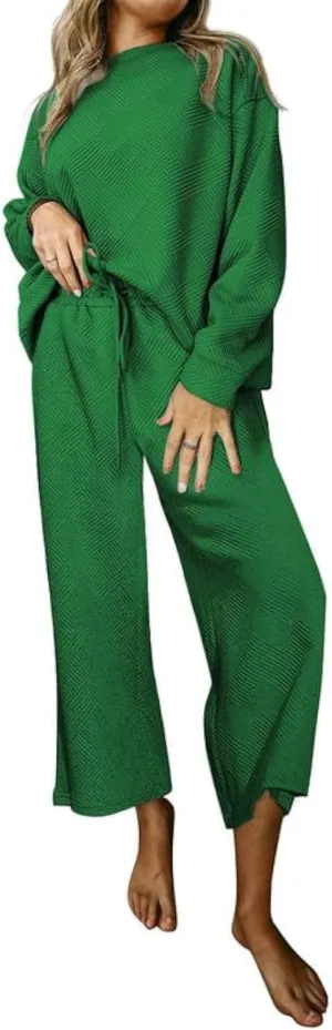 SHEWIN Women's 2 Piece Outfits Sweatsuit Casual Long Sleeve Pullover Tops and Drawstring Wide Leg Pants Lounge Sets