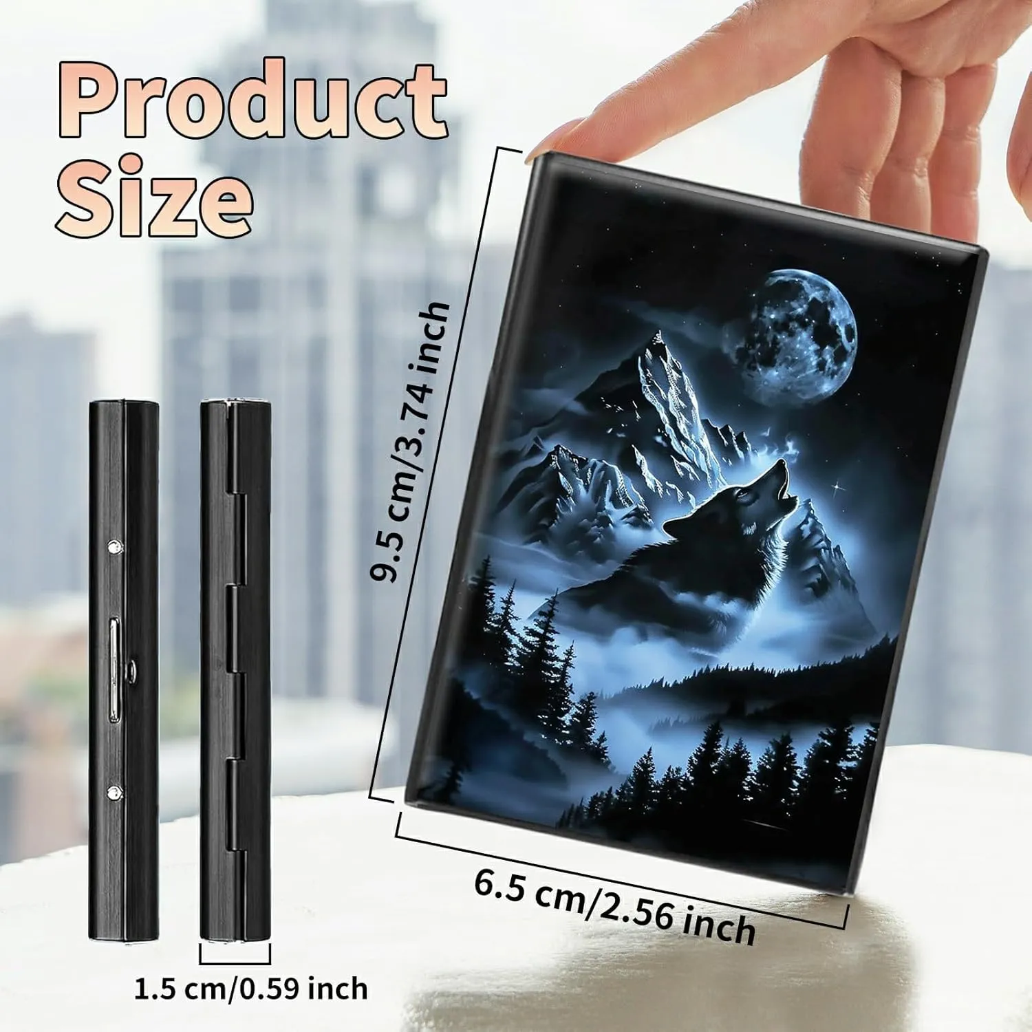 Slim Credit Card Holder, Abstract Lone Wolf RFID Blocking Metal Wallet for Men & Women, Aluminum Minimalist Hard Case Pocket-Sized Business Cards Organizer (Fits Up to 10 Cards)