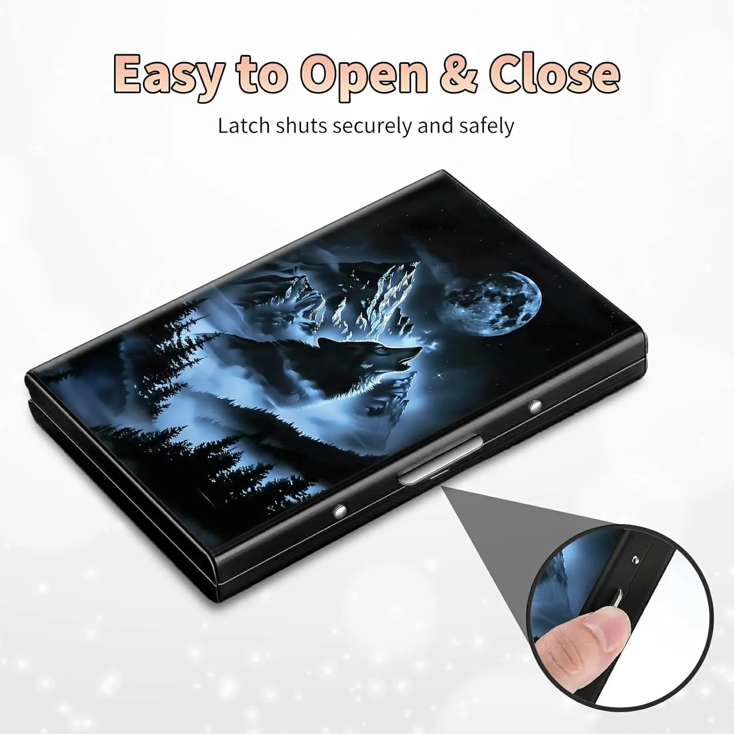 Slim Credit Card Holder, Abstract Lone Wolf RFID Blocking Metal Wallet for Men & Women, Aluminum Minimalist Hard Case Pocket-Sized Business Cards Organizer (Fits Up to 10 Cards)