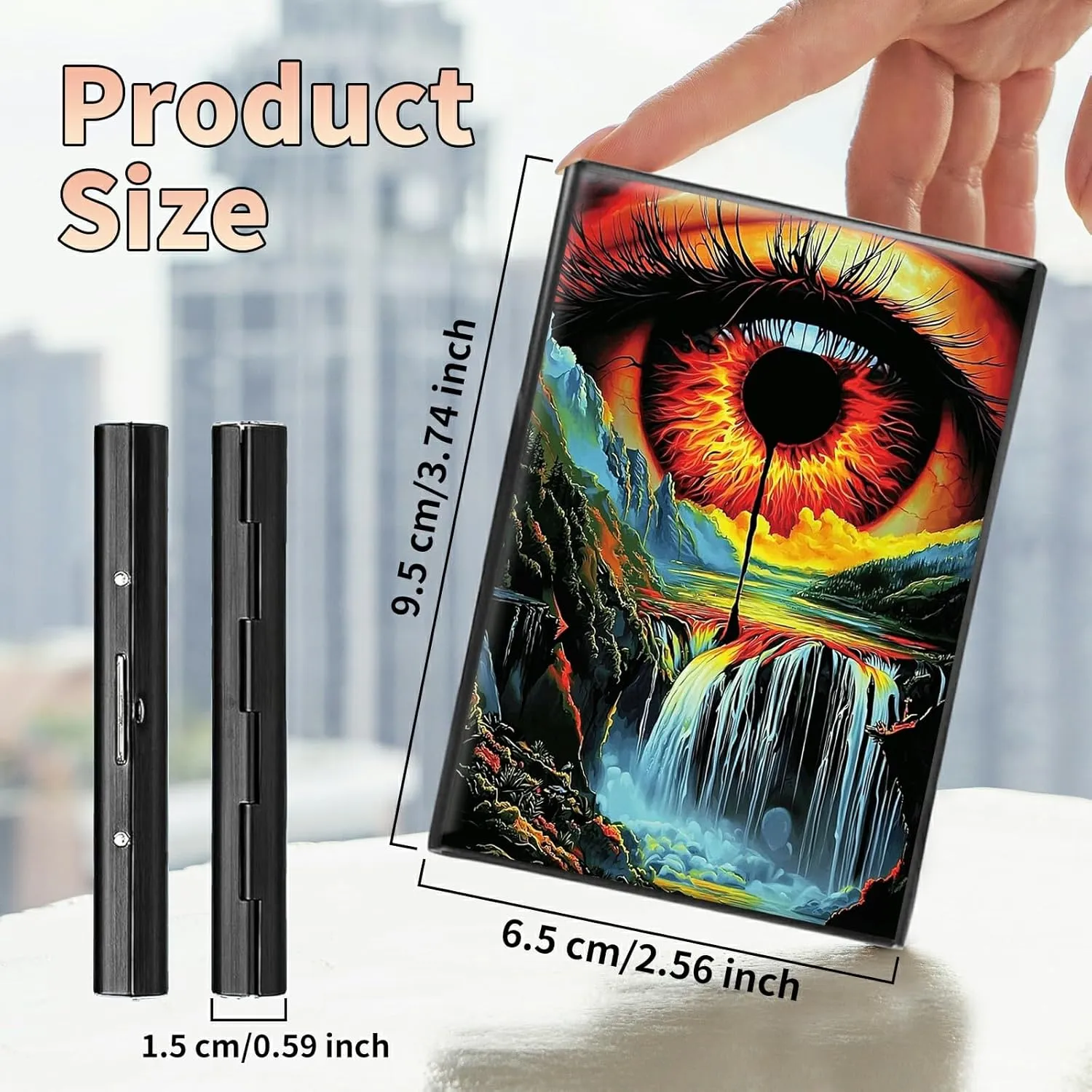 Slim Credit Card Holder, Art Eye Landscape RFID Blocking Metal Wallet for Men & Women, Aluminum Minimalist Hard Case Pocket-Sized Business Cards Organizer (Fits Up to 10 Cards)