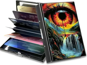 Slim Credit Card Holder, Art Eye Landscape RFID Blocking Metal Wallet for Men & Women, Aluminum Minimalist Hard Case Pocket-Sized Business Cards Organizer (Fits Up to 10 Cards)