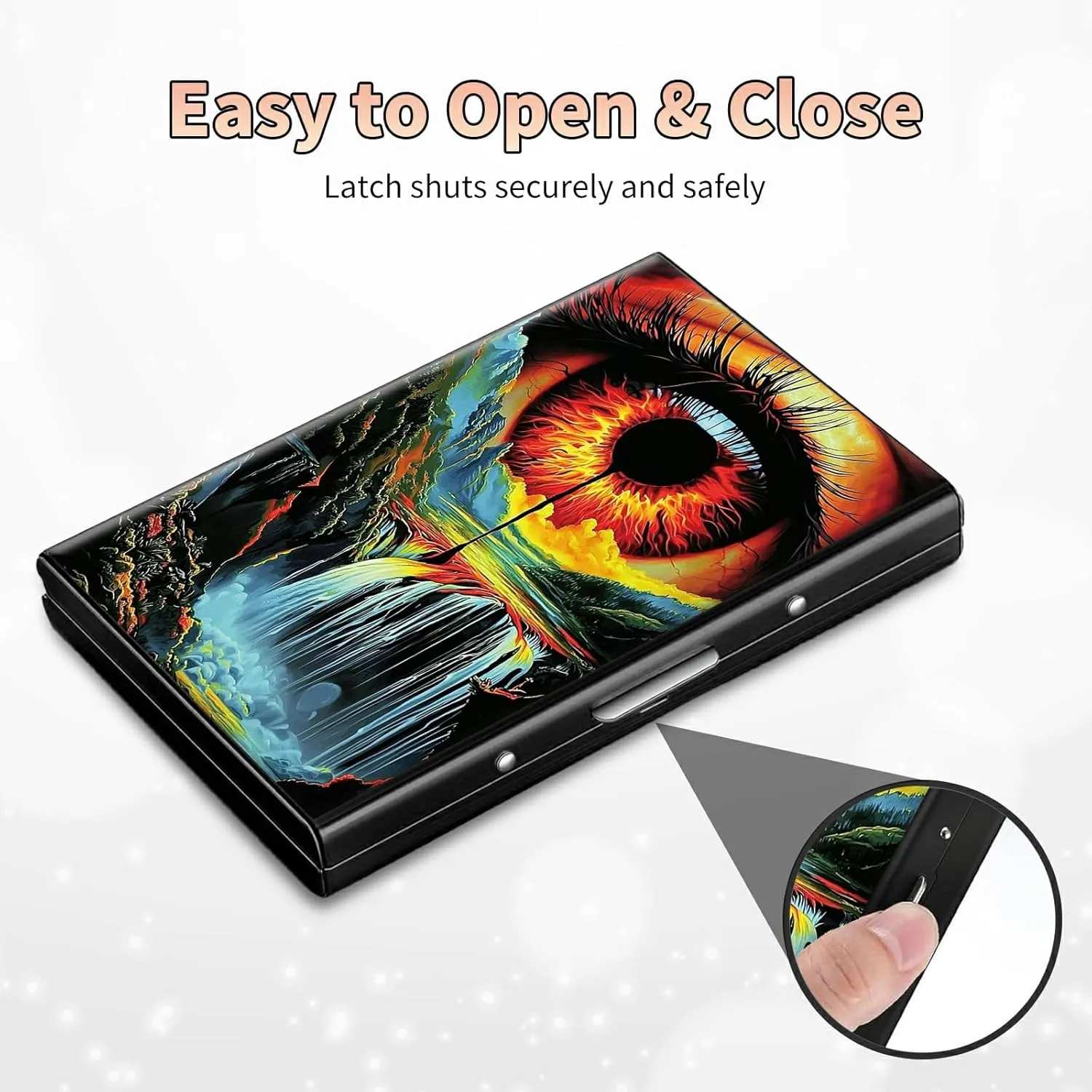 Slim Credit Card Holder, Art Eye Landscape RFID Blocking Metal Wallet for Men & Women, Aluminum Minimalist Hard Case Pocket-Sized Business Cards Organizer (Fits Up to 10 Cards)