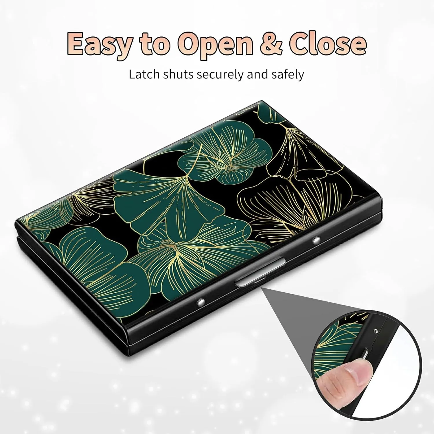 Slim Credit Card Holder, Art Leaf RFID Blocking Metal Wallet for Men & Women, Aluminum Minimalist Hard Case Pocket-Sized Business Cards Organizer (Fits Up to 10 Cards)