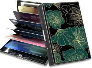 Slim Credit Card Holder, Art Leaf RFID Blocking Metal Wallet for Men & Women, Aluminum Minimalist Hard Case Pocket-Sized Business Cards Organizer (Fits Up to 10 Cards)