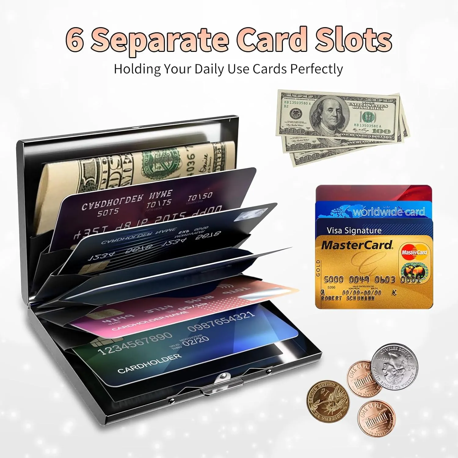 Slim Credit Card Holder, Art Leaf RFID Blocking Metal Wallet for Men & Women, Aluminum Minimalist Hard Case Pocket-Sized Business Cards Organizer (Fits Up to 10 Cards)