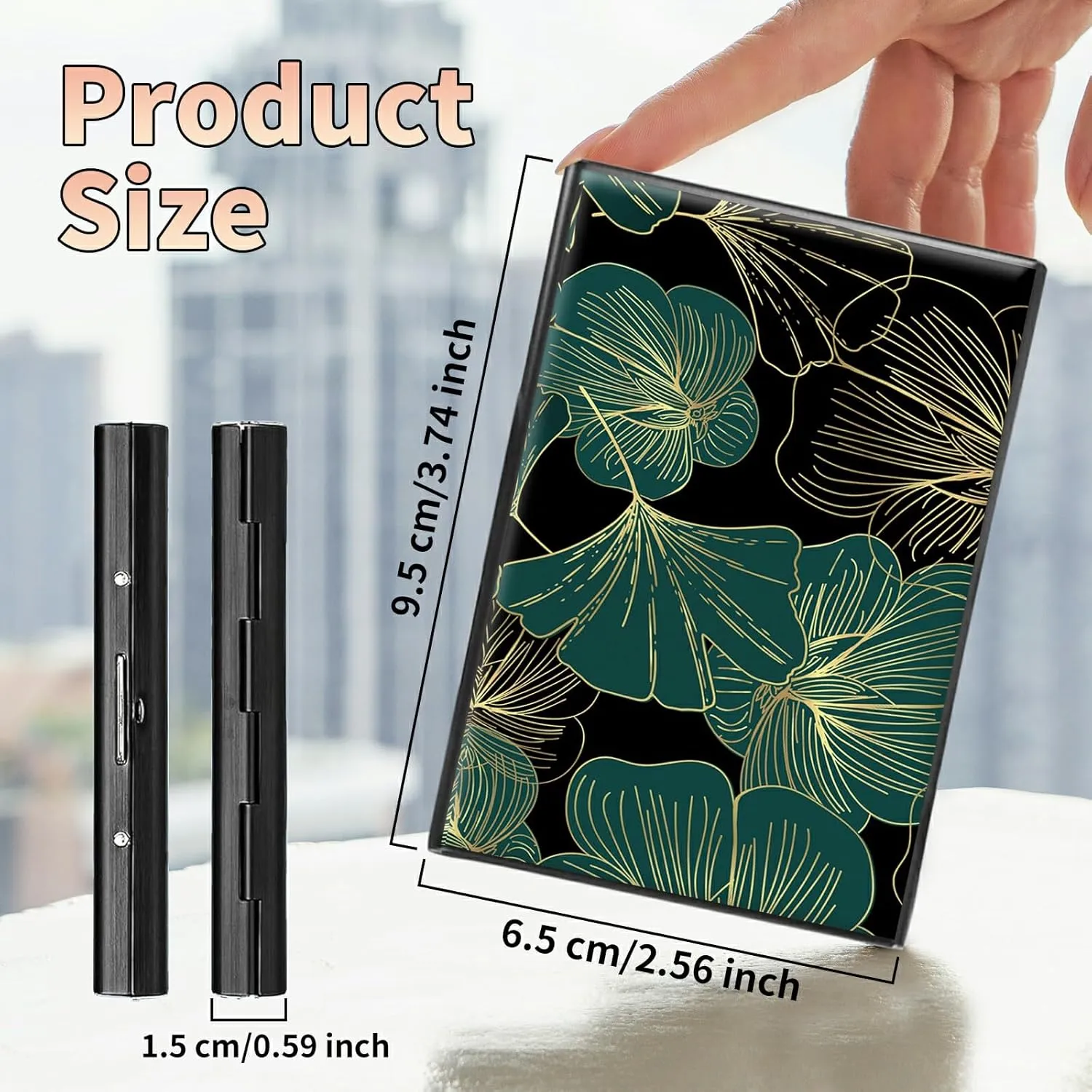 Slim Credit Card Holder, Art Leaf RFID Blocking Metal Wallet for Men & Women, Aluminum Minimalist Hard Case Pocket-Sized Business Cards Organizer (Fits Up to 10 Cards)