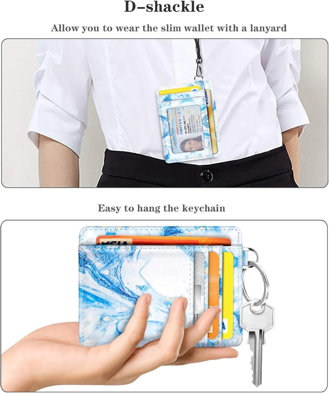 Slim Front Pocket Wallet RFID ID Card Holder Cute Small Wallet with Keychian for Women