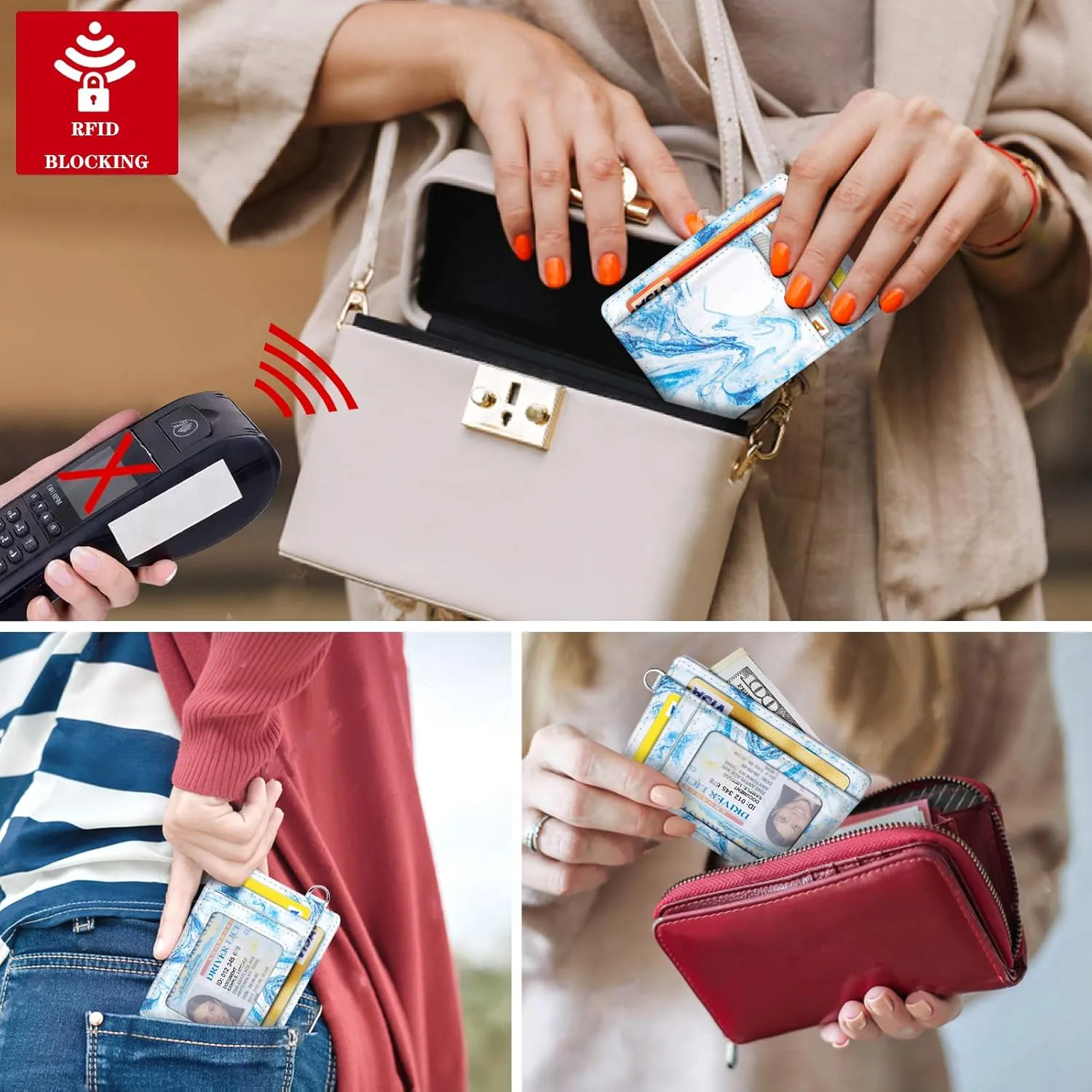 Slim Front Pocket Wallet RFID ID Card Holder Cute Small Wallet with Keychian for Women