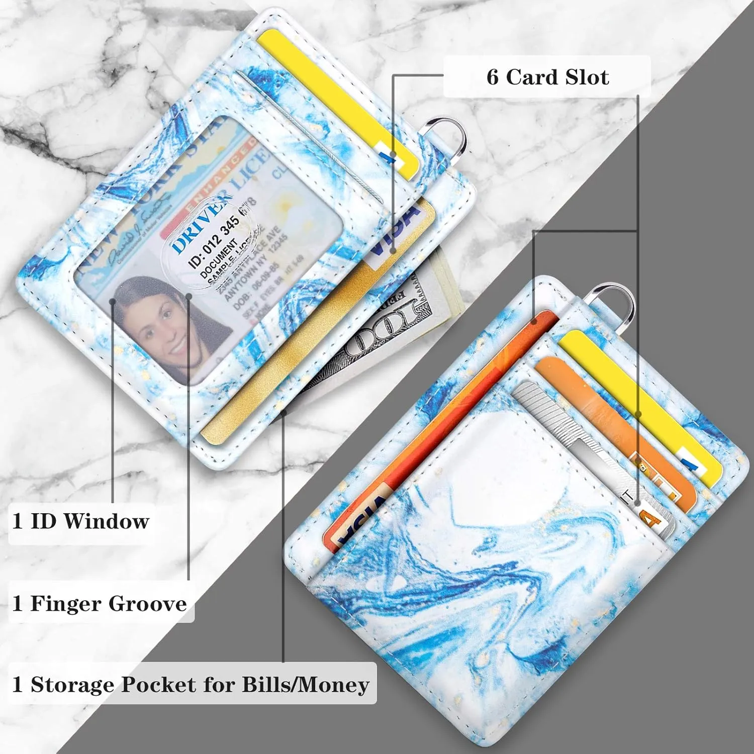 Slim Front Pocket Wallet RFID ID Card Holder Cute Small Wallet with Keychian for Women