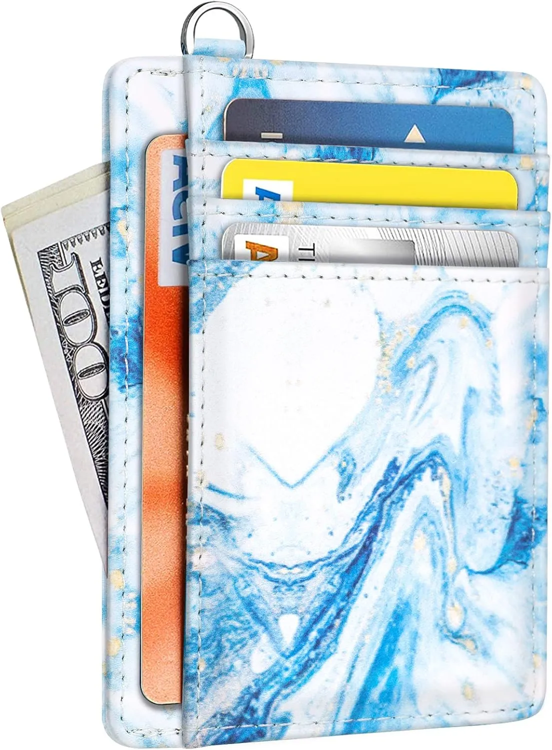 Slim Front Pocket Wallet RFID ID Card Holder Cute Small Wallet with Keychian for Women