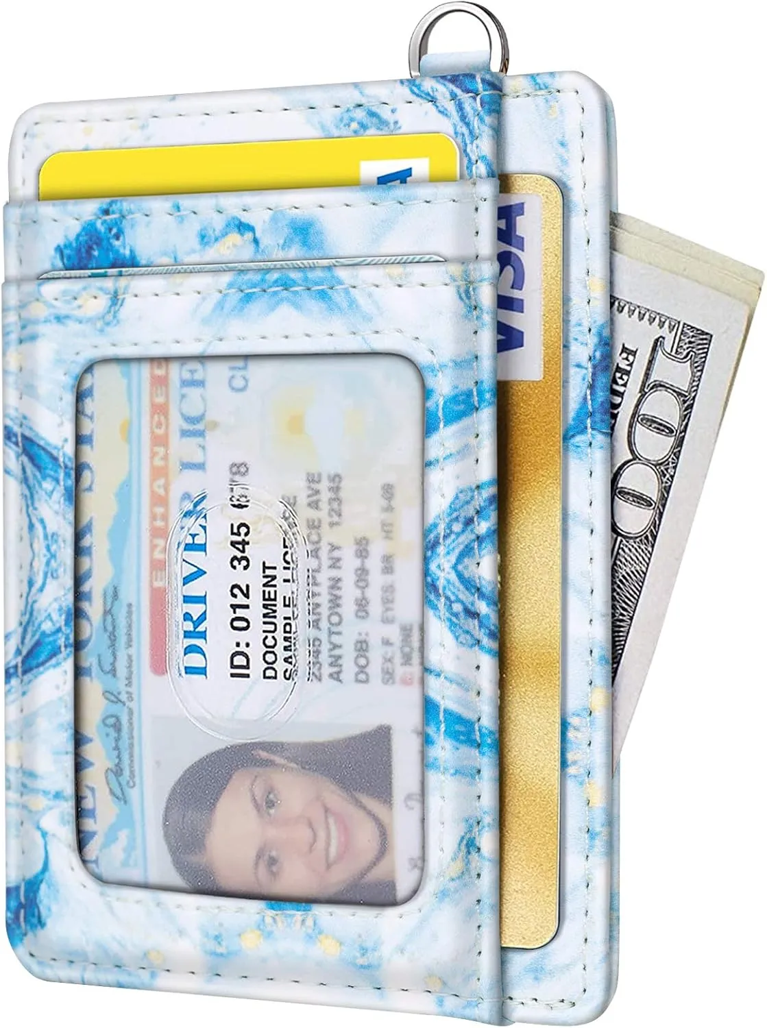 Slim Front Pocket Wallet RFID ID Card Holder Cute Small Wallet with Keychian for Women