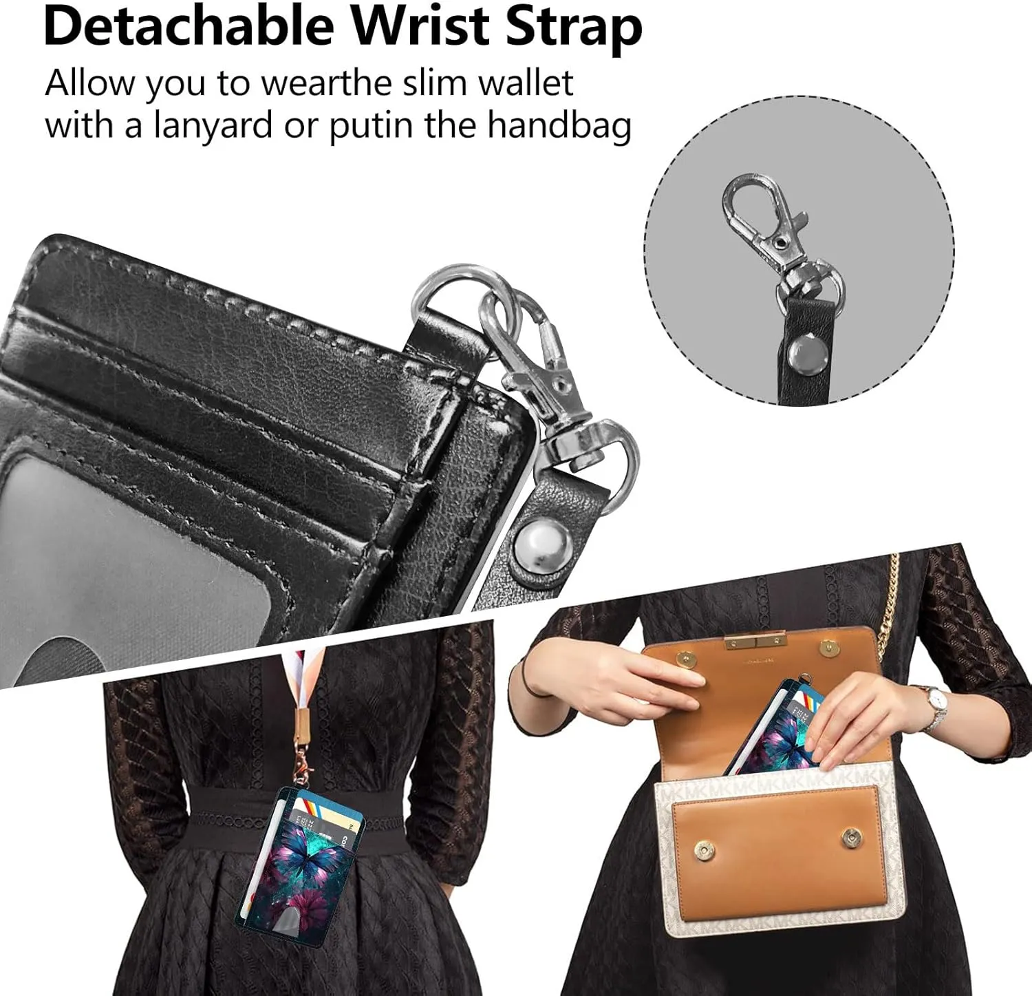 Slim RFID Blocking Card Holder Wallet with Wrist Strap - Minimalist Front Pocket Wallet, Buutterfly Design, PU Leathe, for Men & Women, Ideal for Travel & Gifts