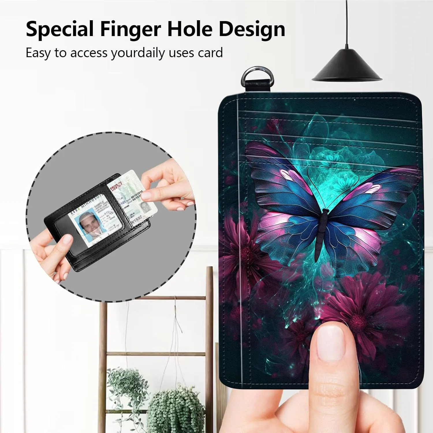 Slim RFID Blocking Card Holder Wallet with Wrist Strap - Minimalist Front Pocket Wallet, Buutterfly Design, PU Leathe, for Men & Women, Ideal for Travel & Gifts