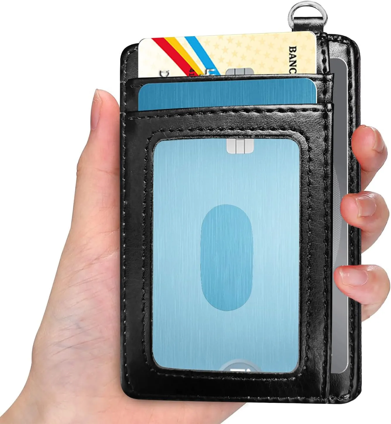 Slim RFID Blocking Card Holder Wallet with Wrist Strap - Minimalist Front Pocket Wallet, Cat Floral Design, PU Leathe, for Men & Women, Ideal for Travel & Gifts