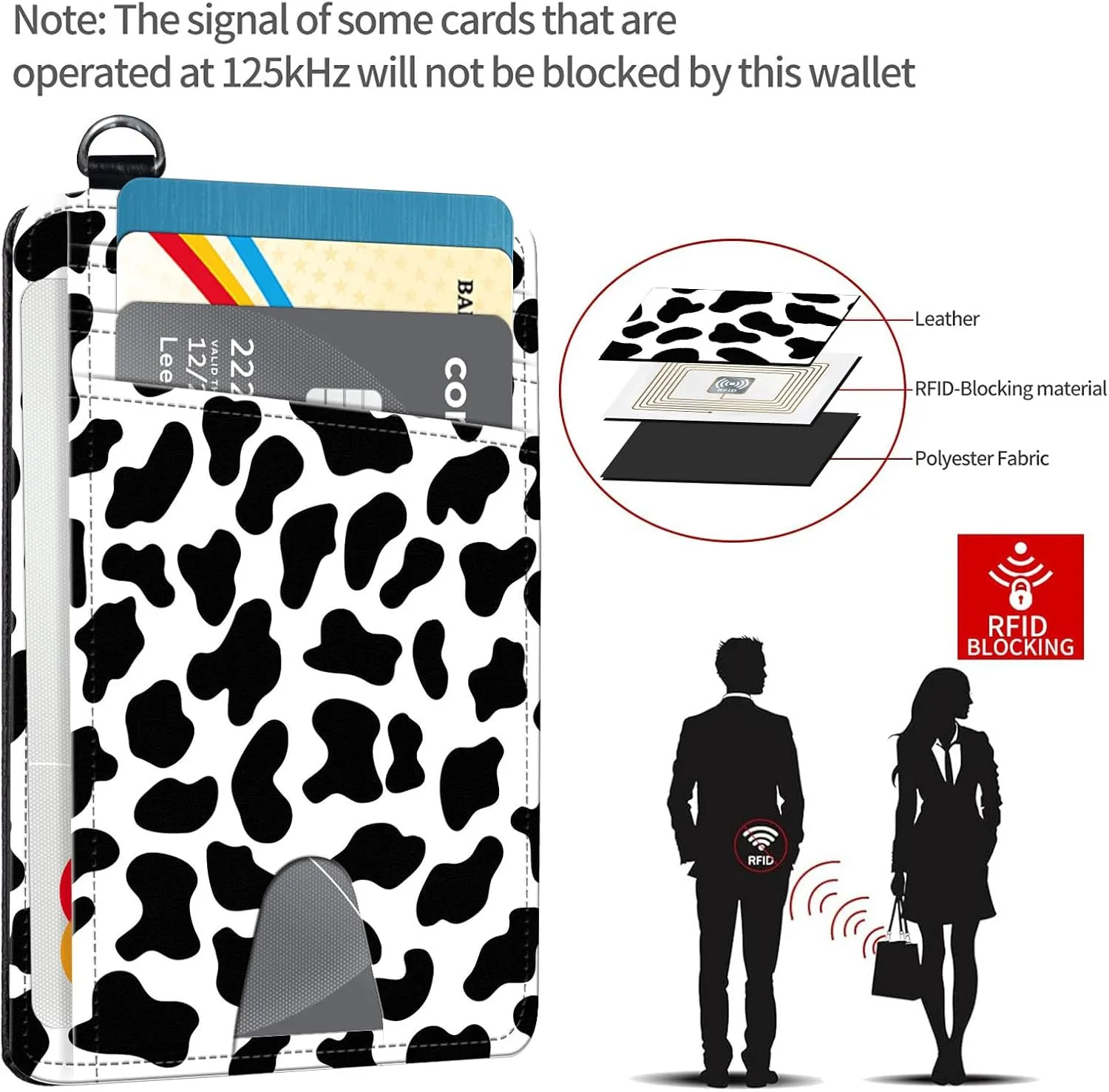 Slim RFID Blocking Card Holder Wallet with Wrist Strap - Minimalist Front Pocket Wallet, Cow Print Design, PU Leathe, for Men & Women, Ideal for Travel & Gifts