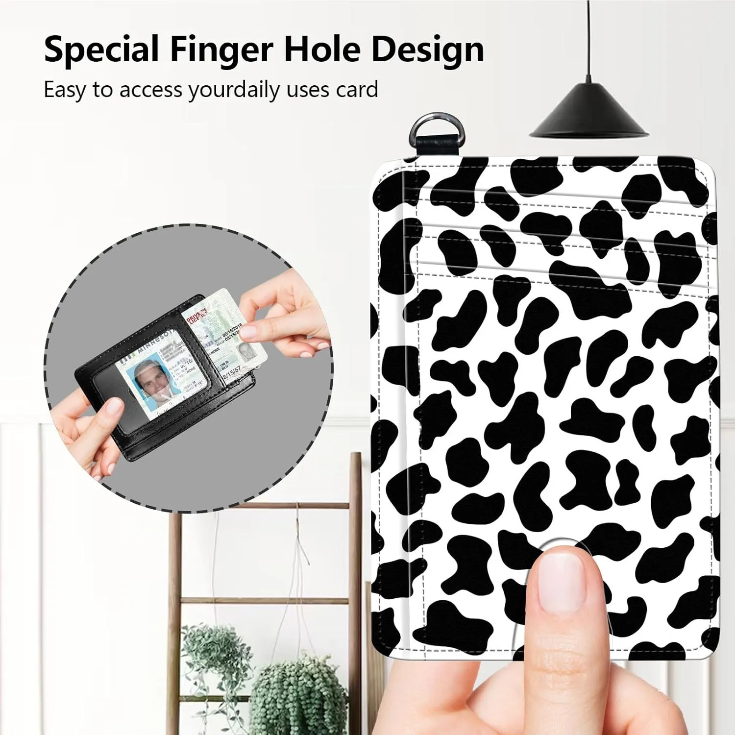 Slim RFID Blocking Card Holder Wallet with Wrist Strap - Minimalist Front Pocket Wallet, Cow Print Design, PU Leathe, for Men & Women, Ideal for Travel & Gifts