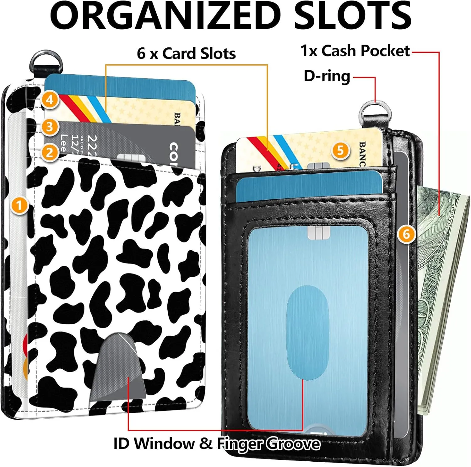 Slim RFID Blocking Card Holder Wallet with Wrist Strap - Minimalist Front Pocket Wallet, Cow Print Design, PU Leathe, for Men & Women, Ideal for Travel & Gifts