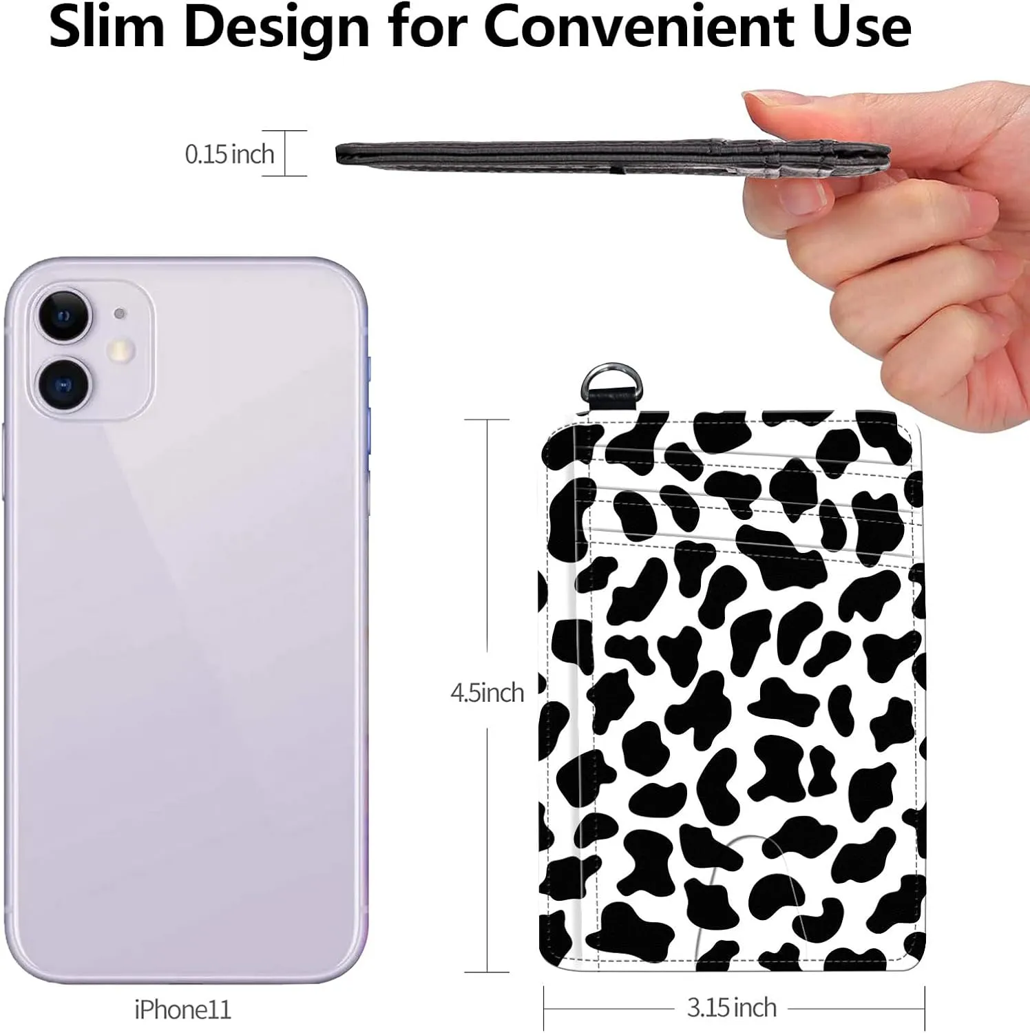 Slim RFID Blocking Card Holder Wallet with Wrist Strap - Minimalist Front Pocket Wallet, Cow Print Design, PU Leathe, for Men & Women, Ideal for Travel & Gifts