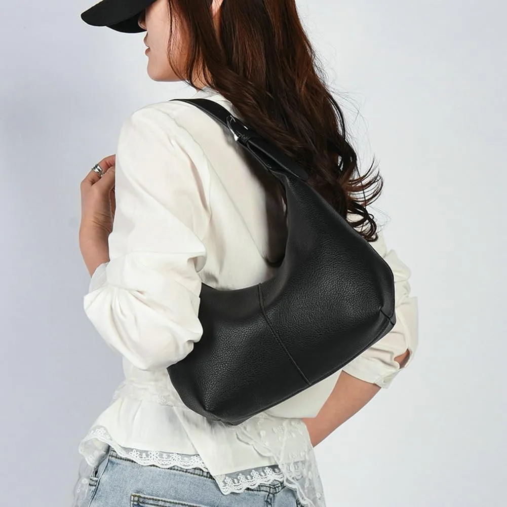 Slouchy Crescent Shoulder Bags for Women Cute PU Leather Hobo Handbag Adjustable Strap Trendy Underarm Tote Purses Clutch