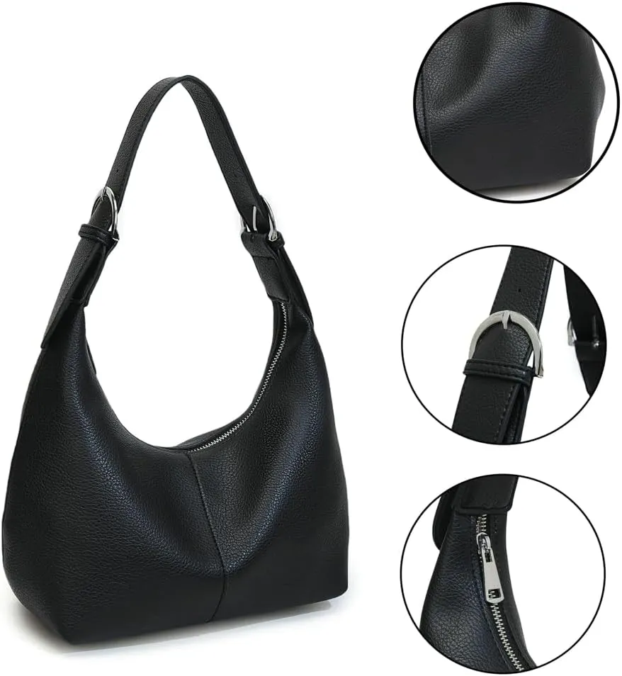 Slouchy Crescent Shoulder Bags for Women Cute PU Leather Hobo Handbag Adjustable Strap Trendy Underarm Tote Purses Clutch