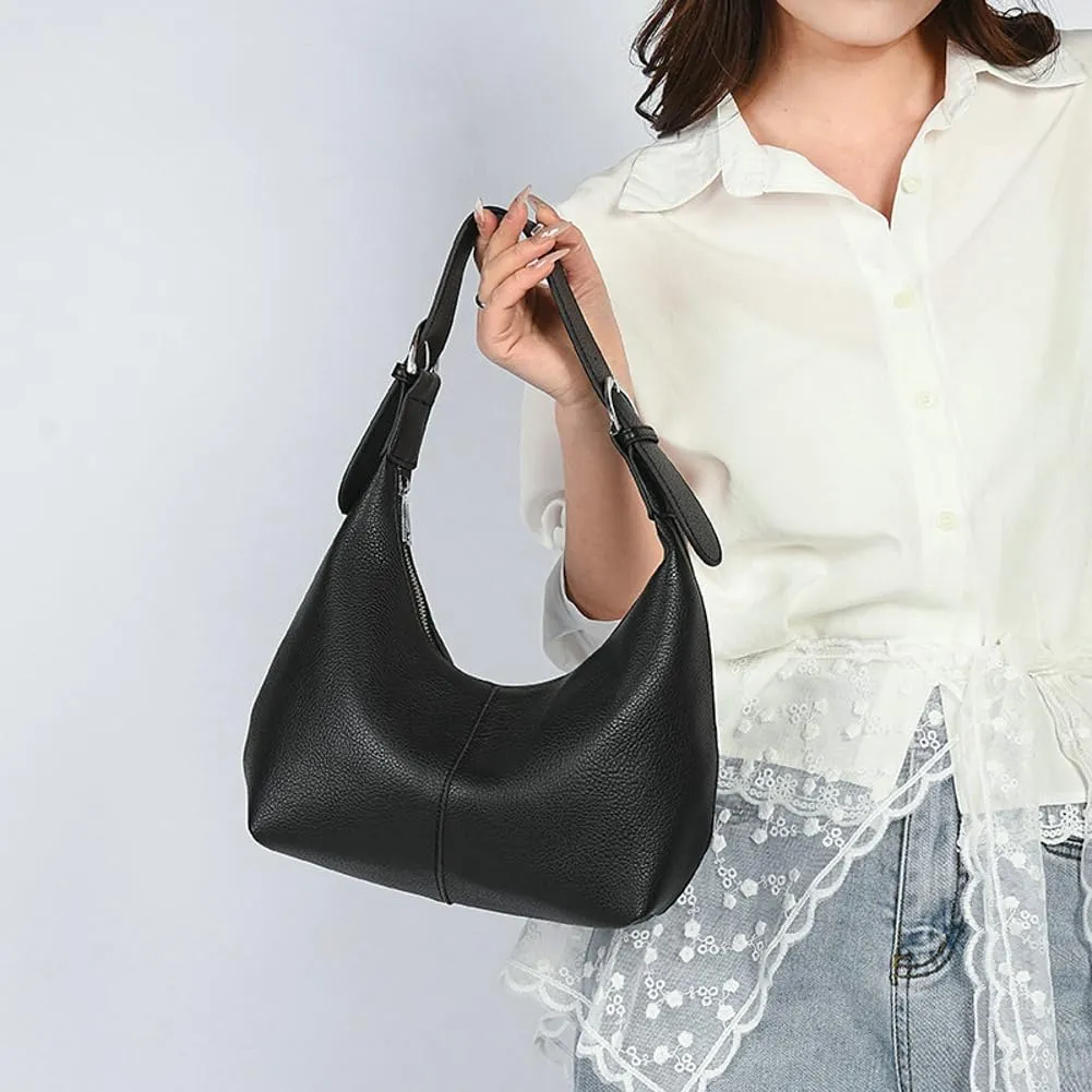 Slouchy Crescent Shoulder Bags for Women Cute PU Leather Hobo Handbag Adjustable Strap Trendy Underarm Tote Purses Clutch