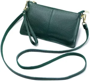 Small Crossbody Bag for Women Genuine Leather Clutch Purse Vintage Phone Bag with Detachable Wrist and Shoulder Straps