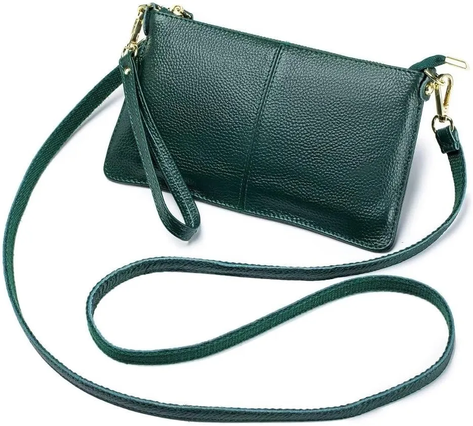 Small Crossbody Bag for Women Genuine Leather Clutch Purse Vintage Phone Bag with Detachable Wrist and Shoulder Straps