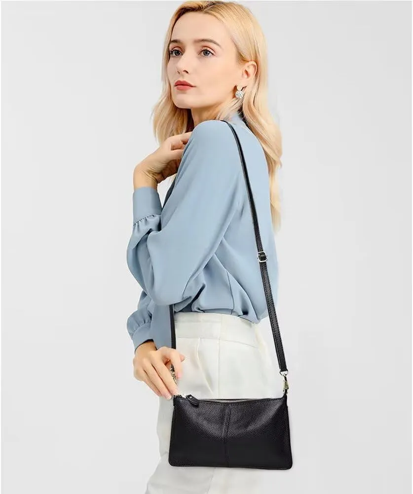 Small Crossbody Bag for Women Genuine Leather Clutch Purse Vintage Phone Bag with Detachable Wrist and Shoulder Straps