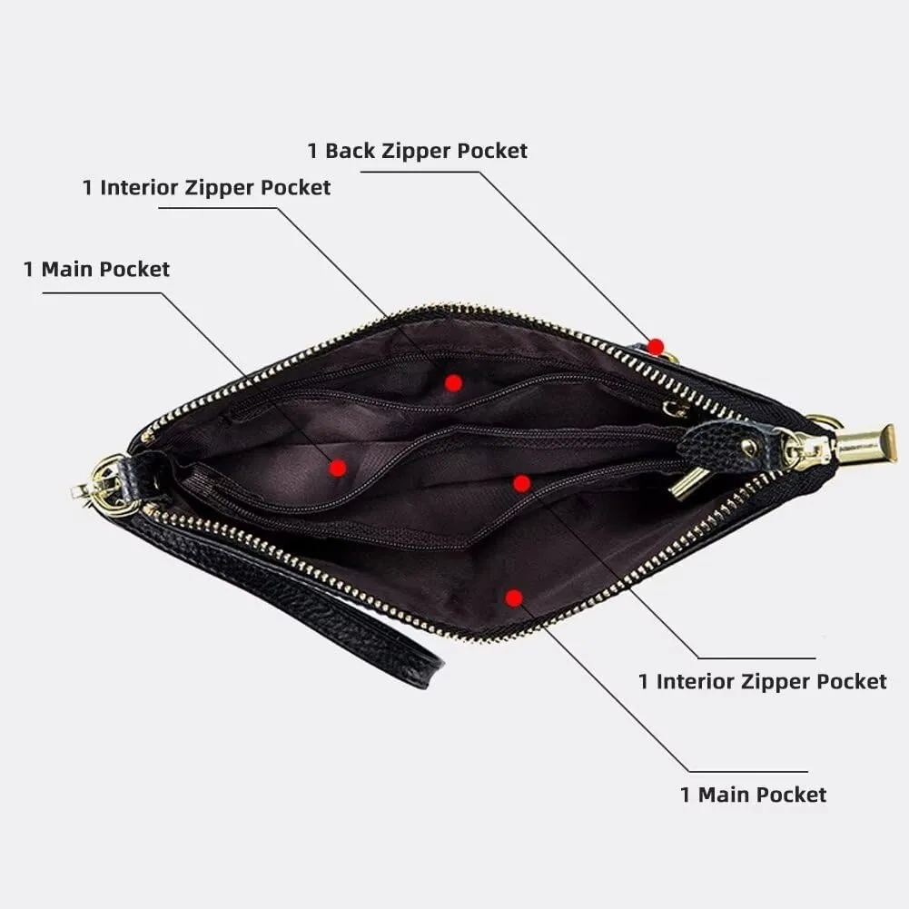 Small Crossbody Bag for Women Genuine Leather Clutch Purse Vintage Phone Bag with Detachable Wrist and Shoulder Straps