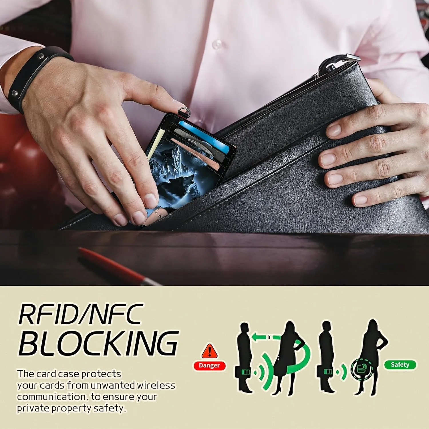 Small Travel Wallets, Abstract Lone Wolf Slim Minimalist Front Pocket Wallet with Wristlet, RFID Blocking PU Leather Credit Card Holder with ID Window Change Purse for Men Women