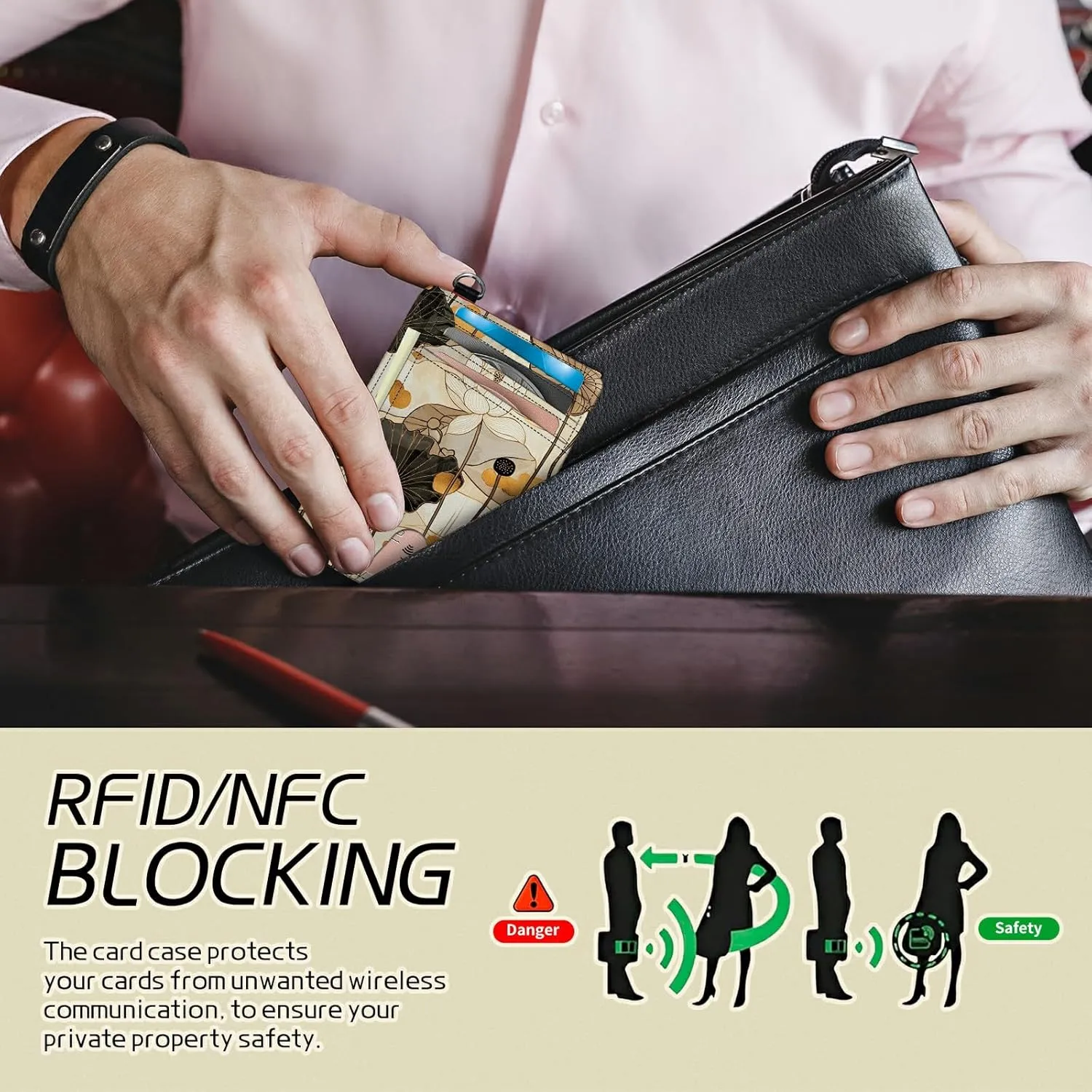 Small Travel Wallets, Art Lotus Slim Minimalist Front Pocket Wallet with Wristlet, RFID Blocking PU Leather Credit Card Holder with ID Window Change Purse for Men Women