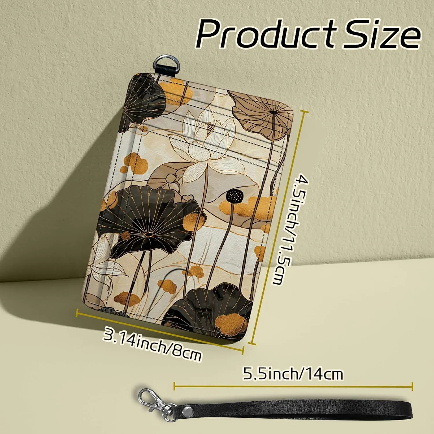 Small Travel Wallets, Art Lotus Slim Minimalist Front Pocket Wallet with Wristlet, RFID Blocking PU Leather Credit Card Holder with ID Window Change Purse for Men Women
