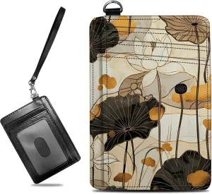 Small Travel Wallets, Art Lotus Slim Minimalist Front Pocket Wallet with Wristlet, RFID Blocking PU Leather Credit Card Holder with ID Window Change Purse for Men Women
