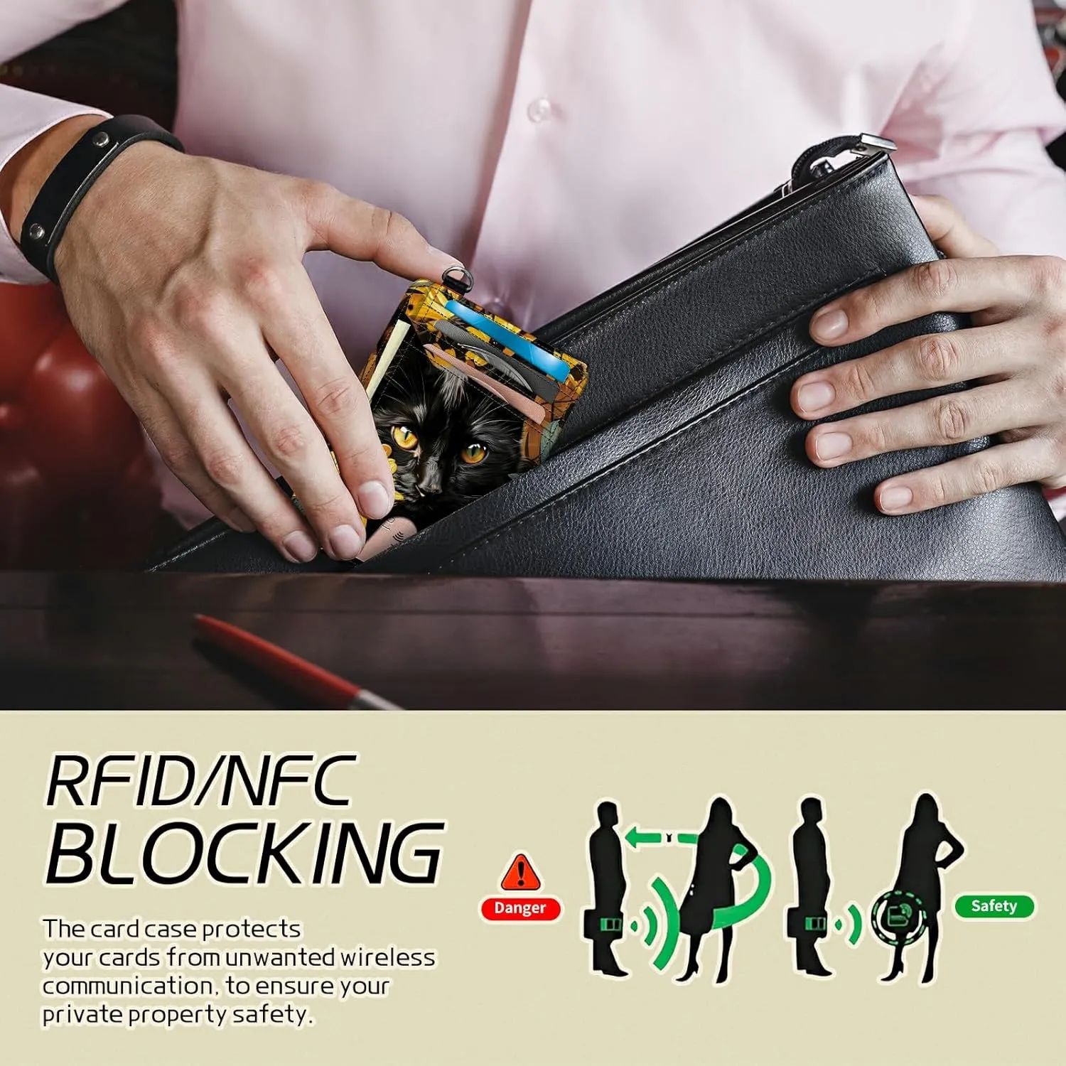 Small Travel Wallets, Black Cat Sunflowers Slim Minimalist Front Pocket Wallet with Wristlet, RFID Blocking PU Leather Credit Card Holder with ID Window Change Purse for Men Women