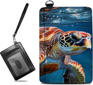 Small Travel Wallets, Turtle Head Slim Minimalist Front Pocket Wallet with Wristlet, RFID Blocking PU Leather Credit Card Holder with ID Window Change Purse for Men Women