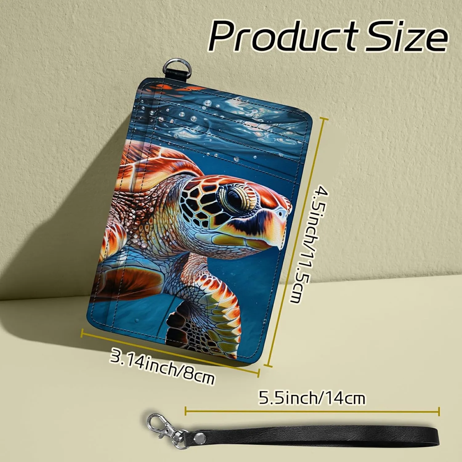 Small Travel Wallets, Turtle Head Slim Minimalist Front Pocket Wallet with Wristlet, RFID Blocking PU Leather Credit Card Holder with ID Window Change Purse for Men Women