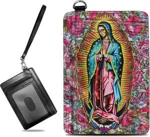 Small Travel Wallets, Virgin Mary Slim Minimalist Front Pocket Wallet with Wristlet, RFID Blocking PU Leather Credit Card Holder with ID Window Change Purse for Men Women