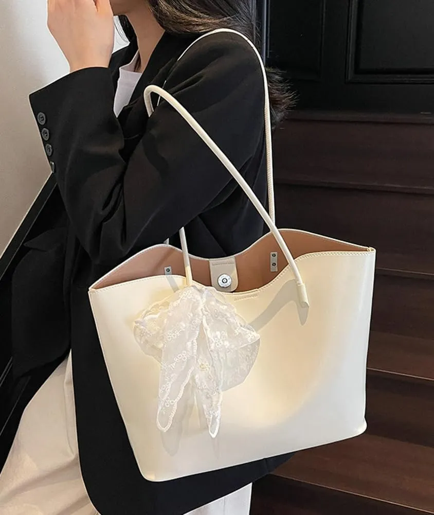 Soft PU Leather Tote Bag for Women Casual Hobo Handbags with 2PCS Shoulder Work Bag Travel Purse