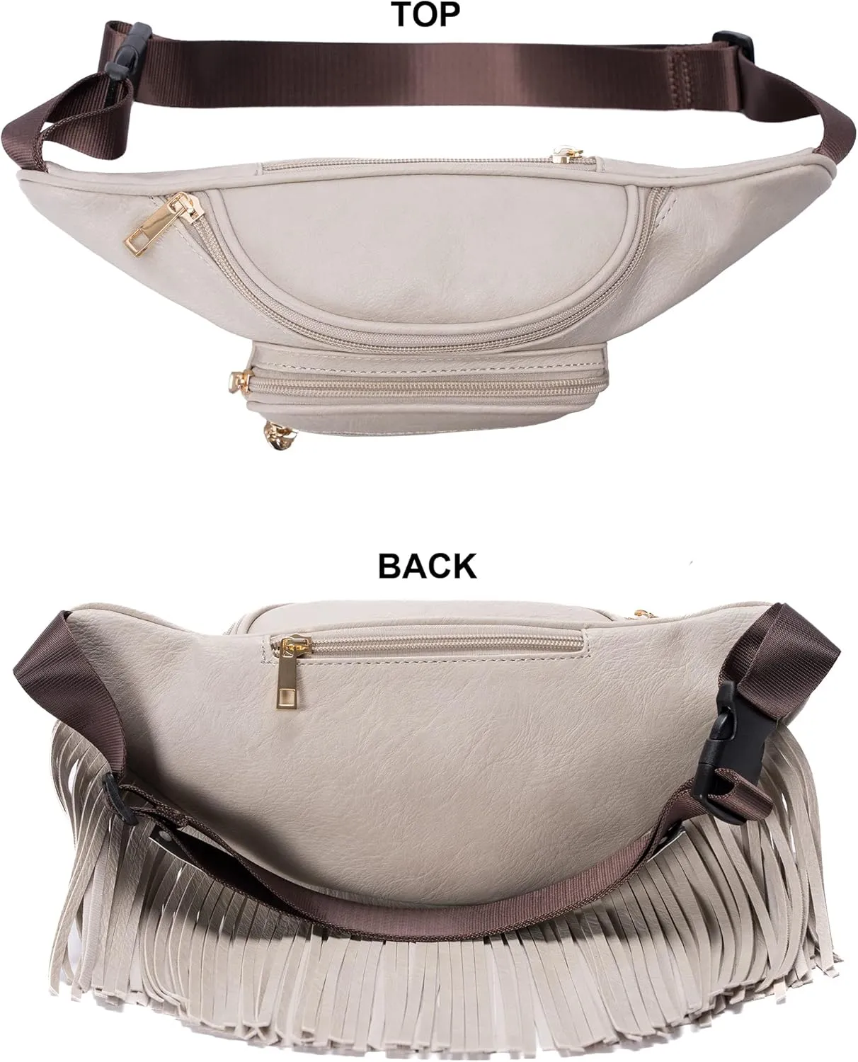 Solene Fringe Waist bag for women with Multi Zipper Pockets