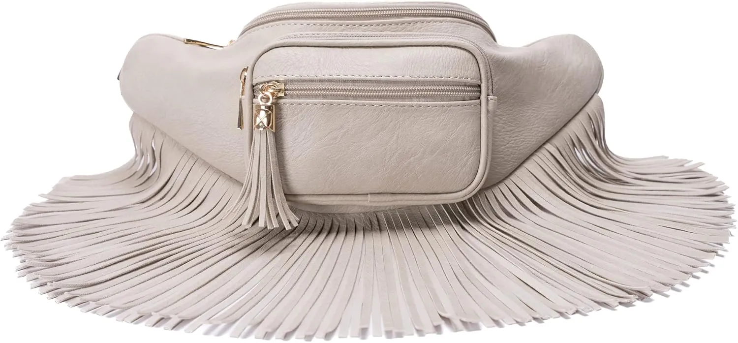 Solene Fringe Waist bag for women with Multi Zipper Pockets