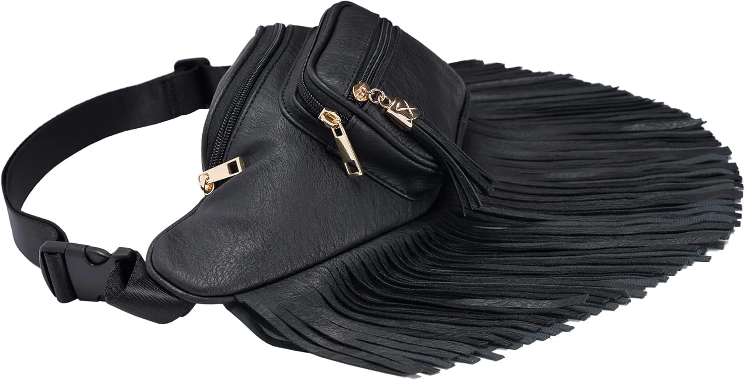 Solene Fringe Waist bag for women with Multi Zipper Pockets