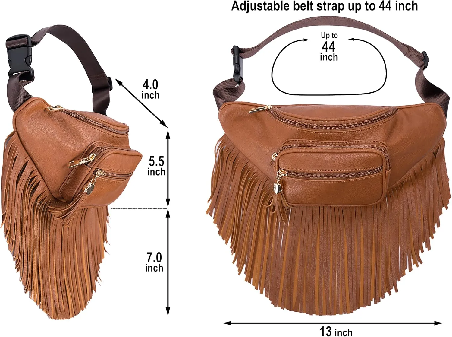 Solene Fringe Waist bag for women with Multi Zipper Pockets