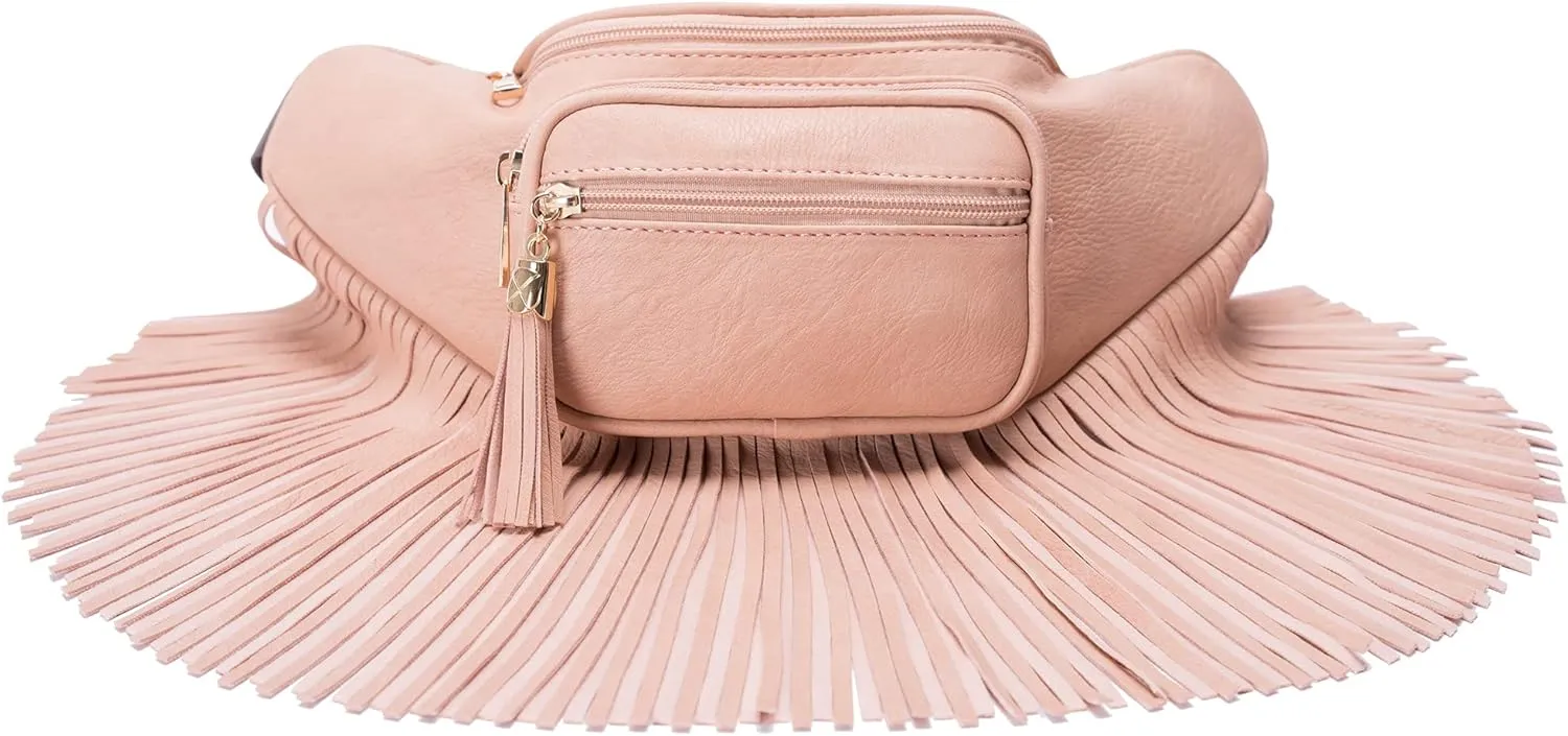 Solene Fringe Waist bag for women with Multi Zipper Pockets