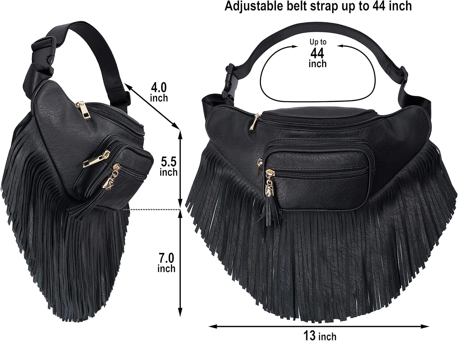 Solene Fringe Waist bag for women with Multi Zipper Pockets