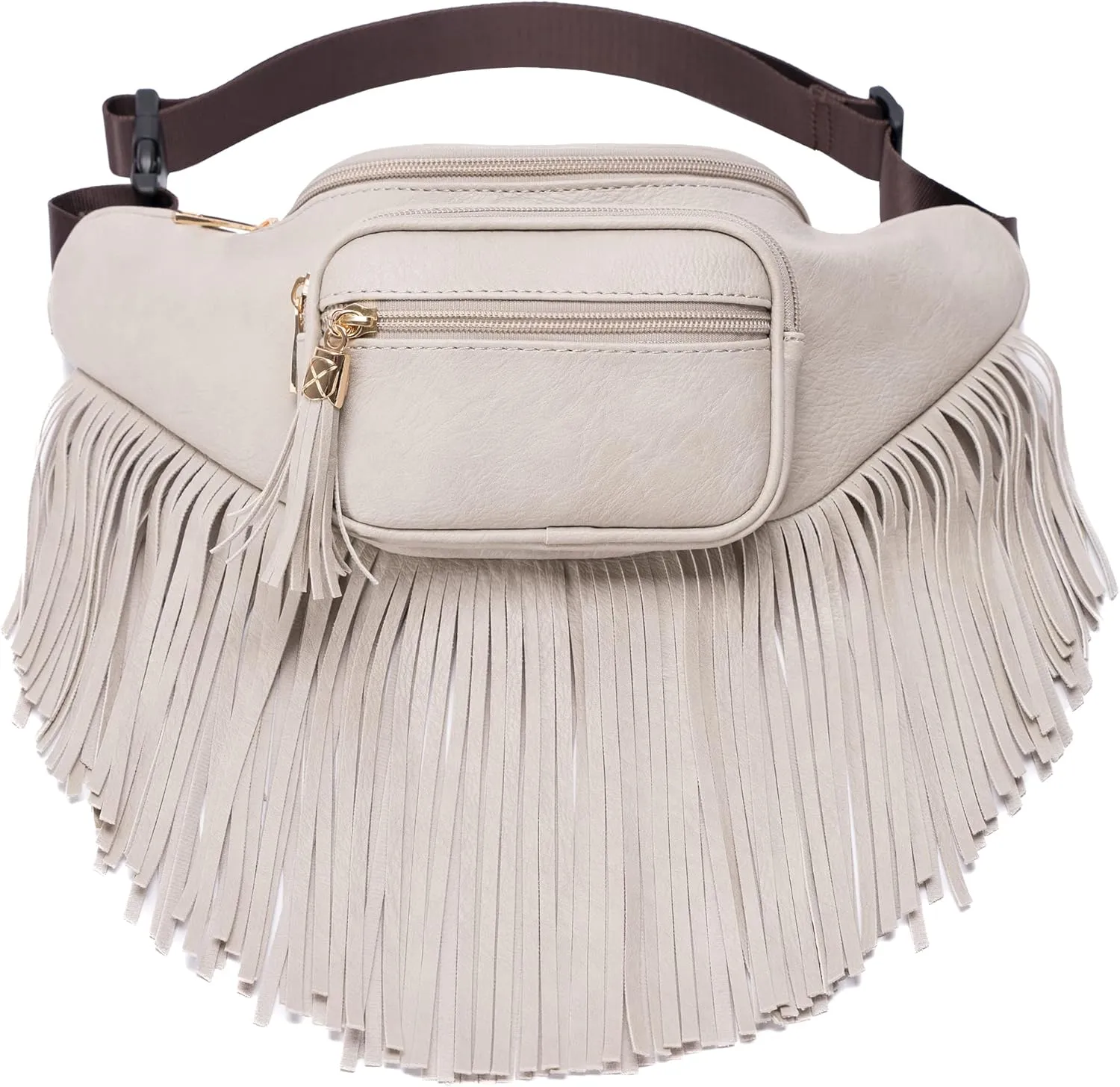 Solene Fringe Waist bag for women with Multi Zipper Pockets