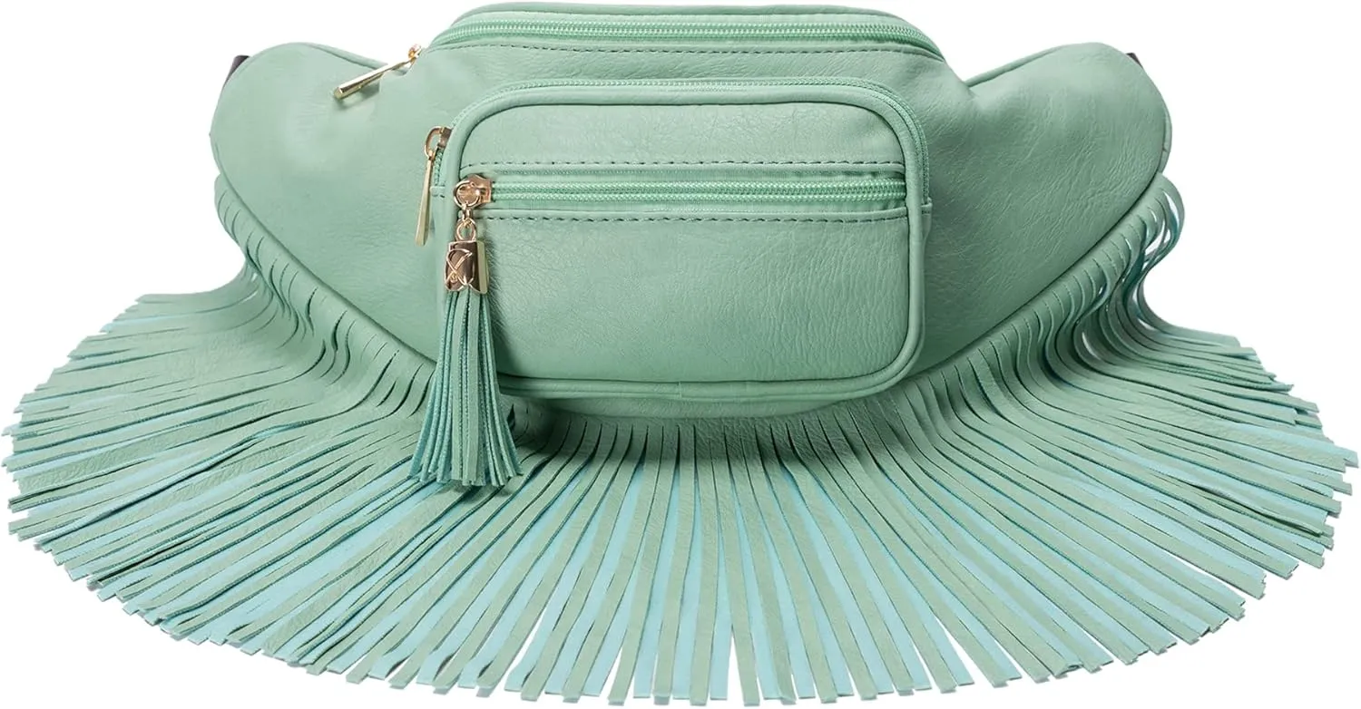 Solene Fringe Waist bag for women with Multi Zipper Pockets