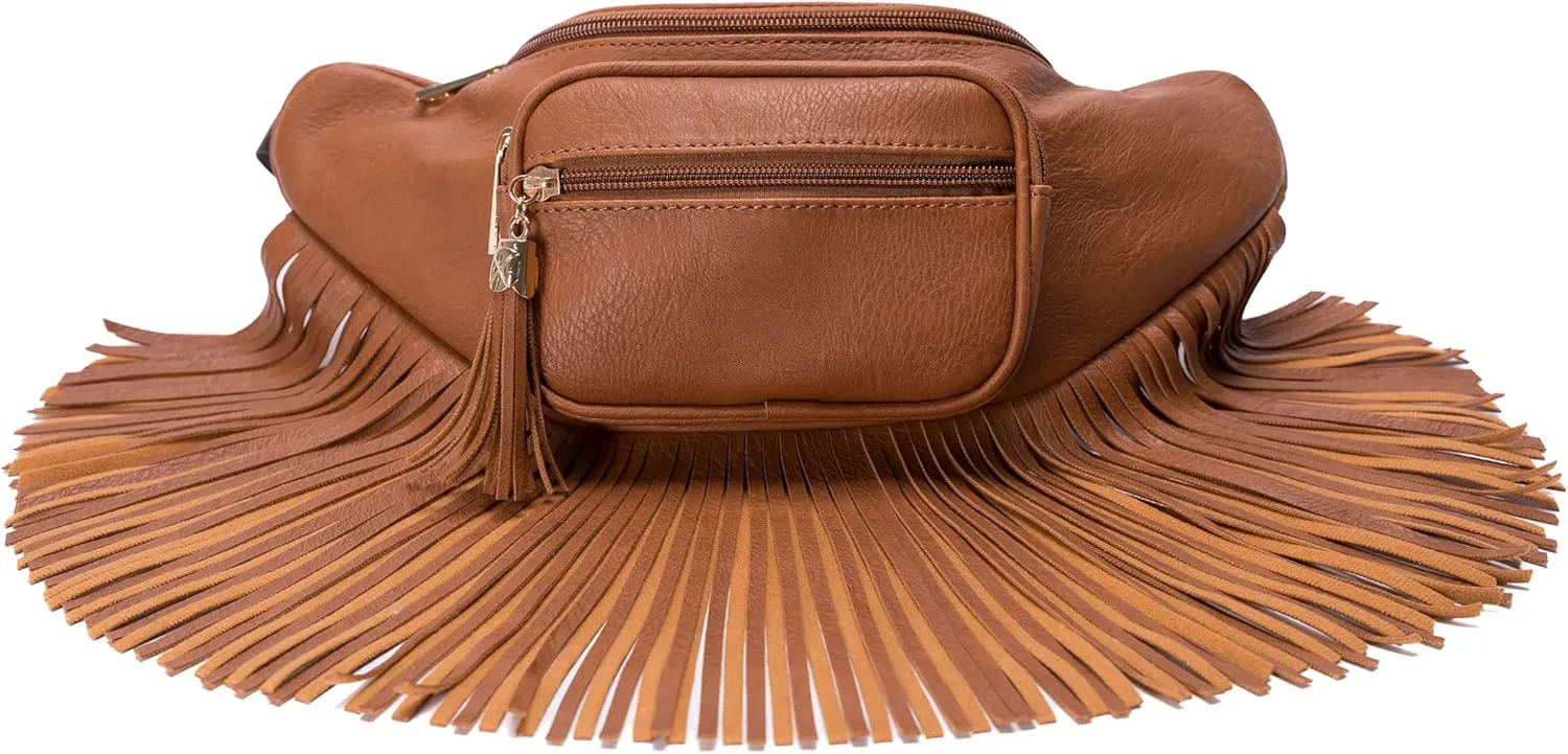 Solene Fringe Waist bag for women with Multi Zipper Pockets